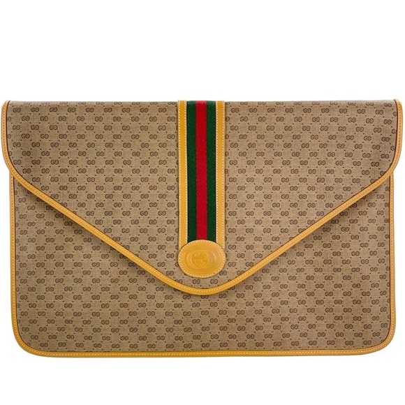 GUCCI Micro GG Sherry Line PVC Leather Beige Brown Camel Clutch bag 2225 - Picture 1 of 13